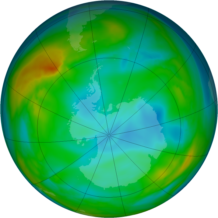 Antarctic ozone map for 09 July 2005